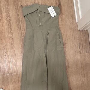 Zara Khaki/Green Strapless Jumpsuit
